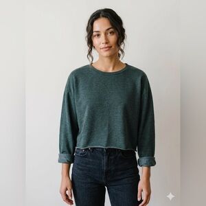 Bohme Listicle Forest Green Cropped Crewneck Sweatshirt